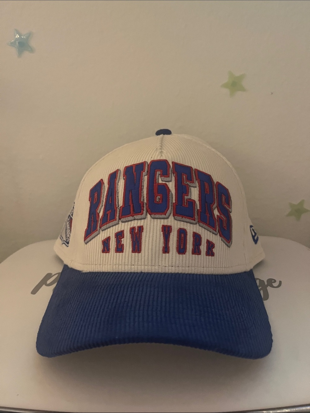 New Era White and Blue Rangers Corduroy Cap NWOT